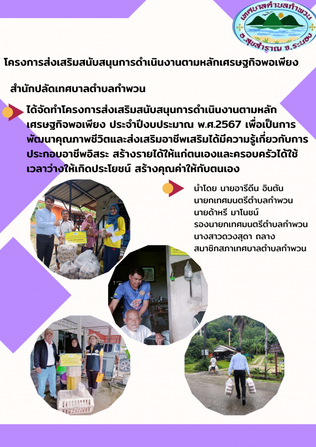 โครงการส่งเสริมสนับสนุนการดำเนินงานตามหลักเศรษฐกิจพอเพียง ประจำปีงบประมาณ 2567